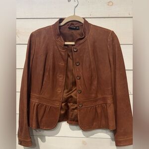 a.n.a Camel Faux  Leather Jacket with Stand-Up Collar and Fitted Waist